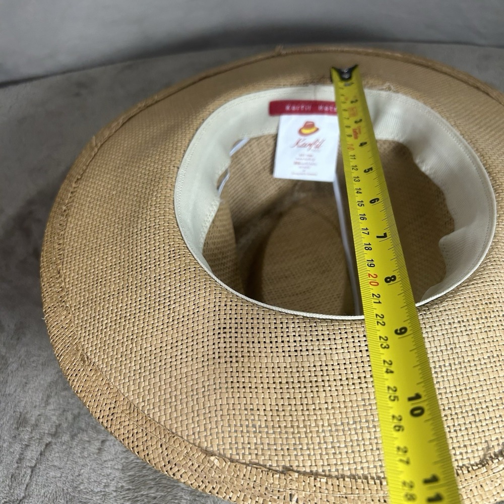 Karfil Hats Greece Woven Straw Fedora Sun Hat Beige Black Band Size M Medium - Picture 10 of 11
